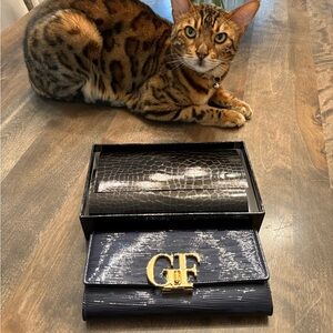 Gianfranco Ferre dark blue and Gold Clutch-purse